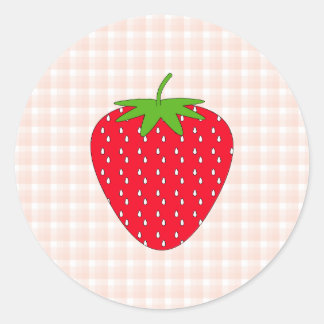 Red Strawberry on Gingham Check. Classic Round Sticker