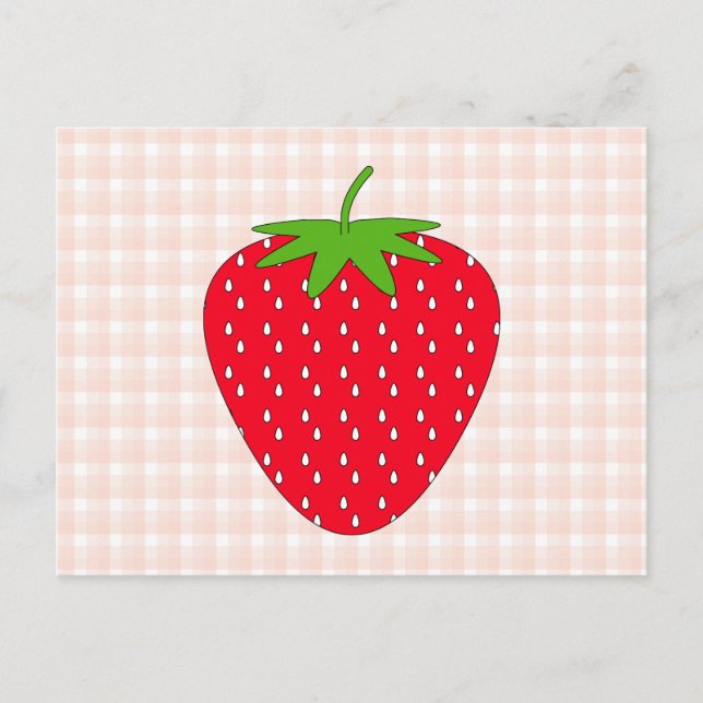 Red Strawberry on Gingham Check. Postcard (Front)