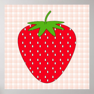 Red Strawberry on Gingham Check. Poster
