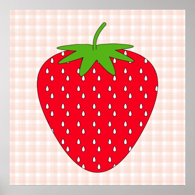 Red Strawberry on Gingham Check. Poster (Front)