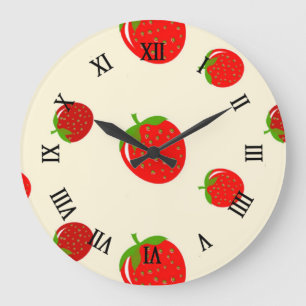 Red strawberry on pink large clock