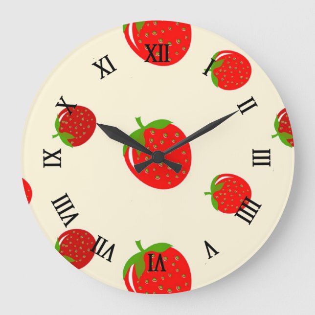 Red strawberry on pink large clock (Front)