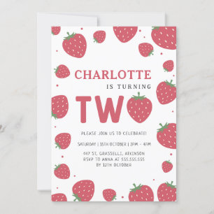 Red Strawberry Pattern 2nd Summer Birthday Invitation