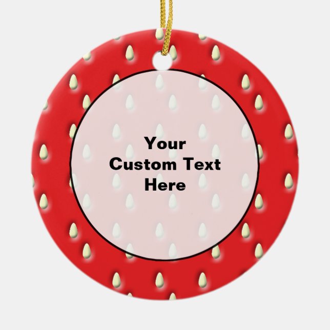 Red Strawberry Pattern. Ceramic Tree Decoration (Front)