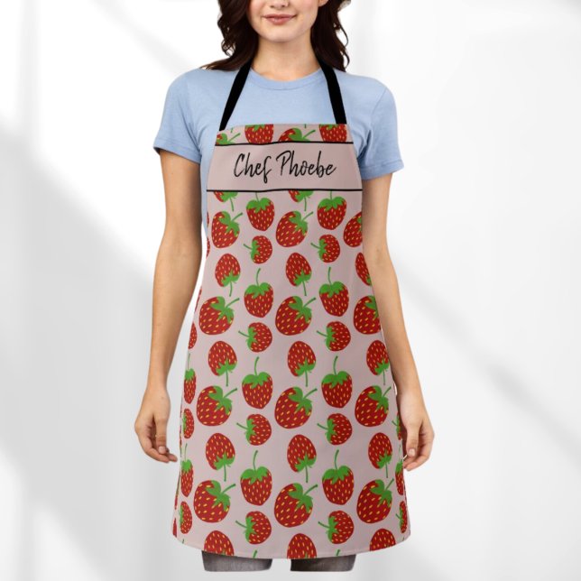 Red Strawberry Pattern  Custom Name Apron (Creator Uploaded)