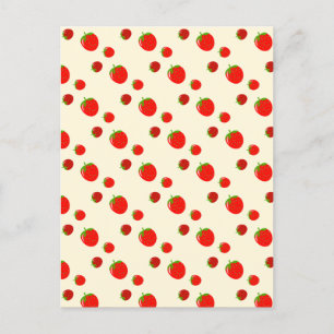 Red strawberry pattern on pale pink postcard