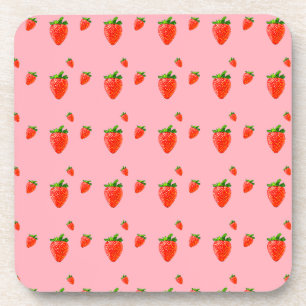 Red Strawberry Pattern Pink Party Coaster