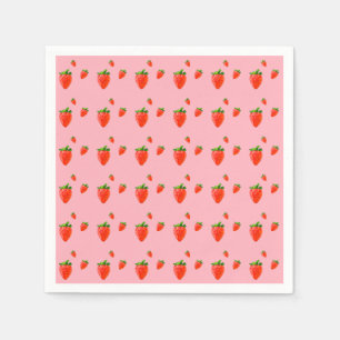 Red Strawberry Pattern Pink Party Napkin