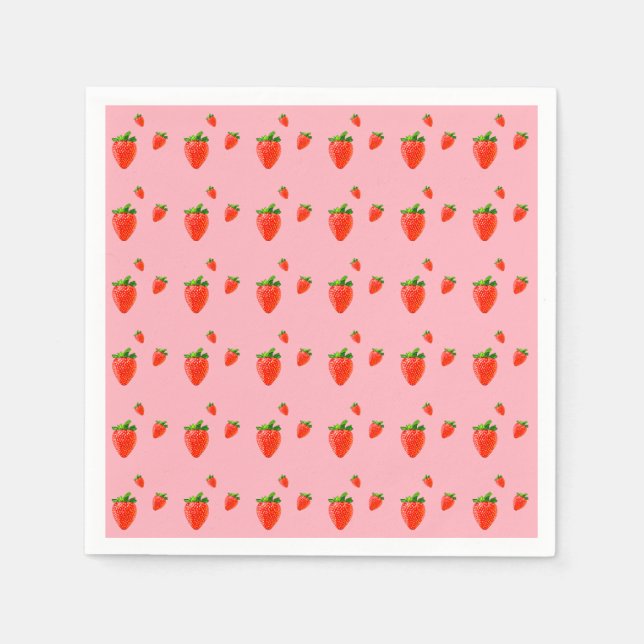 Red Strawberry Pattern Pink Party Napkin (Front)