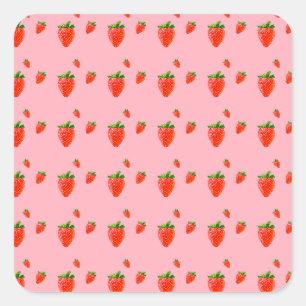 Red Strawberry Pattern Pink  Square Sticker