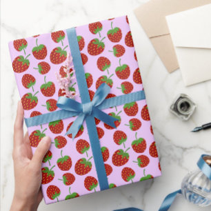 Red Strawberry Pattern Pink Wrapping Paper