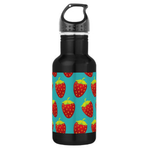 Red Strawberry Pattern Teal Background 532 Ml Water Bottle