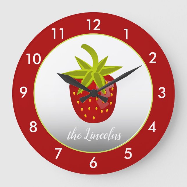 Red Strawberry Personalised Large Clock (Front)
