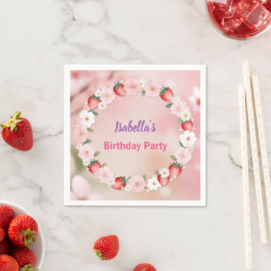Red Strawberry pink Birthday Party for kids Napkin