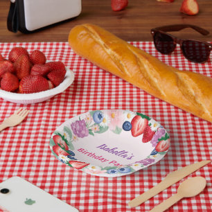 Red Strawberry pink Birthday Party for kids Paper Plate