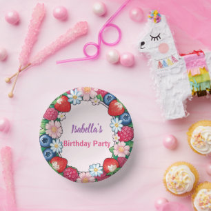 Red Strawberry pink Birthday Party for kids Paper Plate