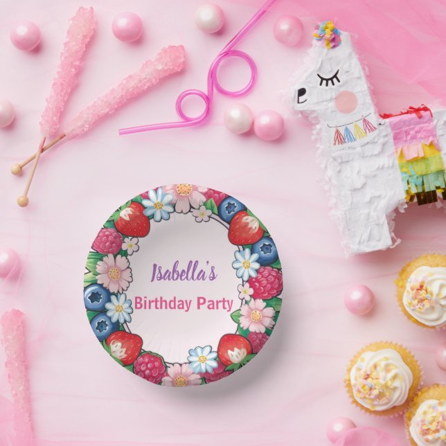 Red Strawberry pink Birthday Party for kids Paper Plate (Party)