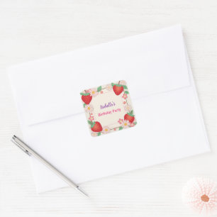 Red Strawberry pink Birthday Party for kids Square Sticker