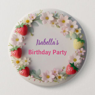 Red Strawberry pink Daisy Birthday Party for her 10 Cm Round Badge