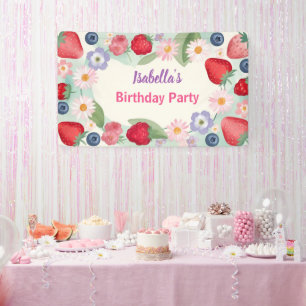 Red Strawberry pink Daisy Birthday Party for her Banner