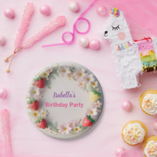 Red Strawberry pink Daisy Birthday Party for her Paper Plate