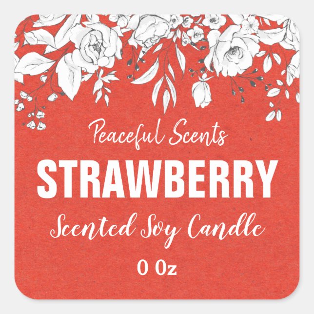 Red Strawberry Soy Candle Product Labels (Front)