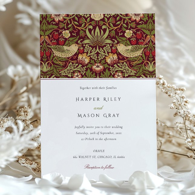 Red Strawberry Thief Wedding Invitation (Creator Uploaded)