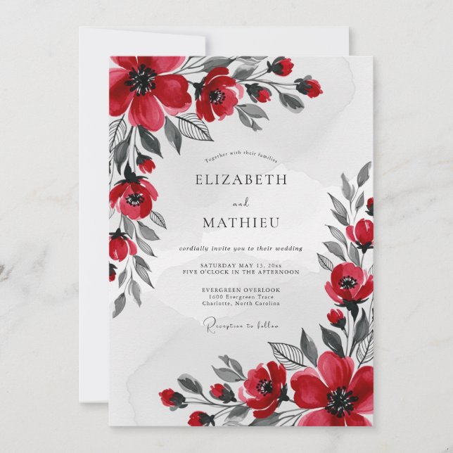 Red Striking Winter Wedding Invitation (Front)