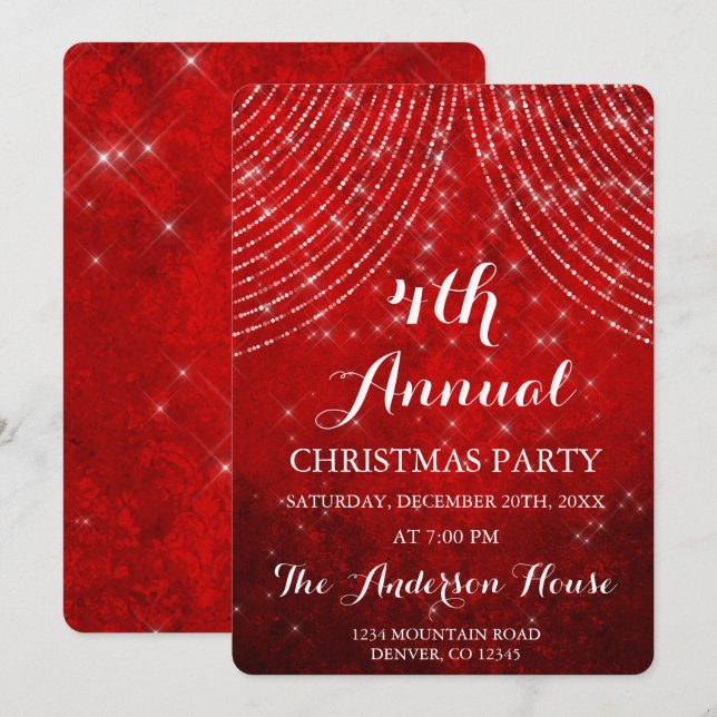 Red String Light Annual Christmas Party Invitation (Front/Back)