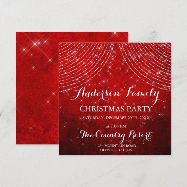 Red String Light Family Christmas Party Invitation (Front/Back)