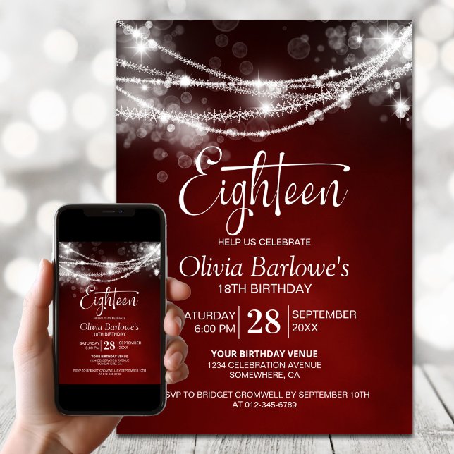 Red String Lights 18th Birthday Party Invitation (Creator Uploaded)