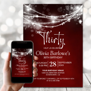 Red String Lights 30th Birthday Party Invitation