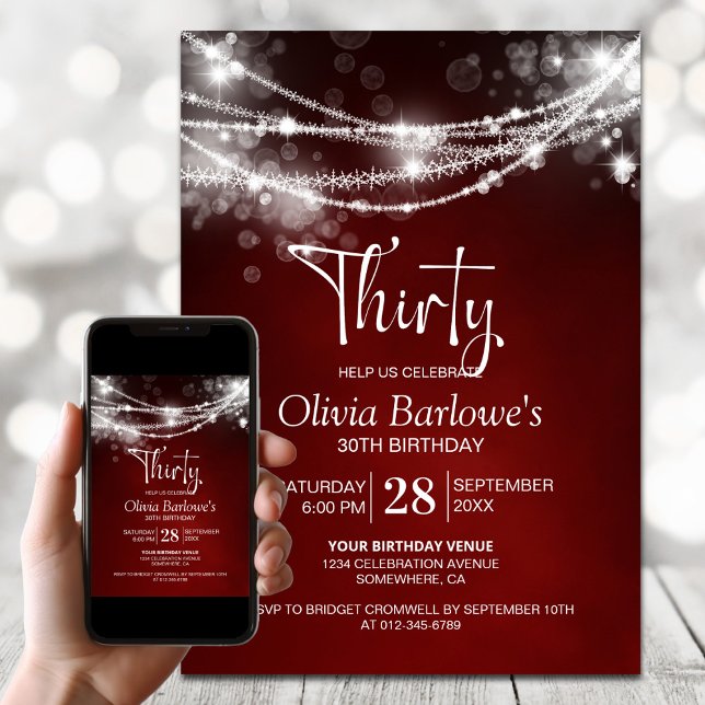 Red String Lights 30th Birthday Party Invitation (Creator Uploaded)