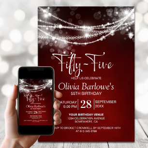 Red String Lights 55th Birthday Party Invitation