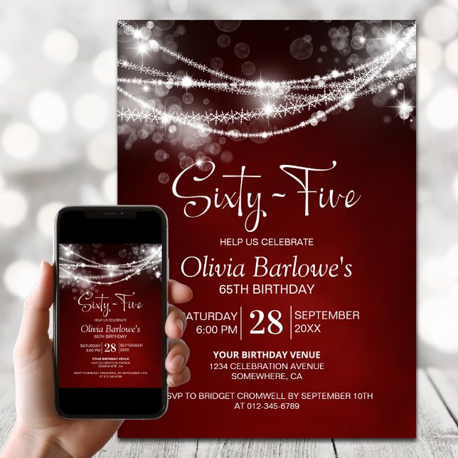 Red String Lights 65th Birthday Party Invitation (Creator Uploaded)