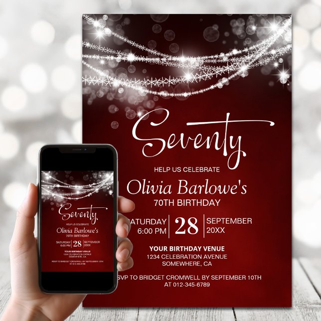 Red String Lights 70th Birthday Party Invitation (Creator Uploaded)