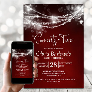 Red String Lights 75th Birthday Party Invitation