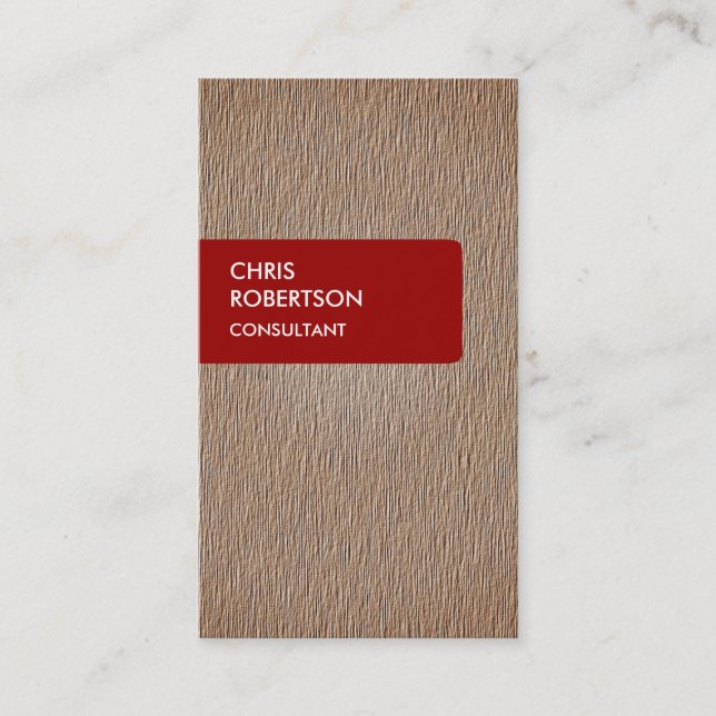 Red Stripe Beige Wood Effect Charm Business Card (Front)