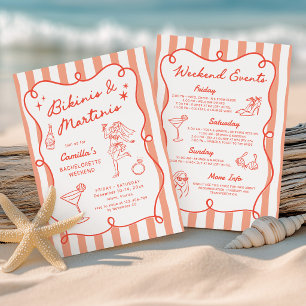 Red Stripe Bikinis & Martinis Bachelorette Weekend Invitation