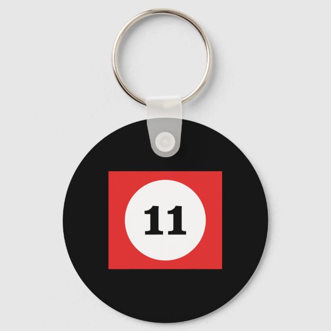 Red Stripe Billiards Pool Ball #11 Matching Group  Key Ring (Front)