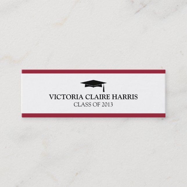 Red stripe border graduation cap name card (Front)