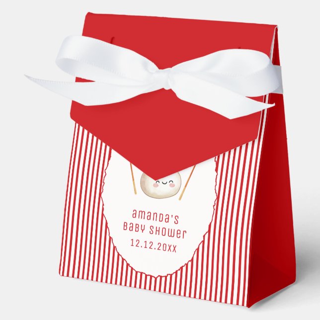 Red Stripe Bow Asian Dumpling Baby Shower  Favour Box (Front)