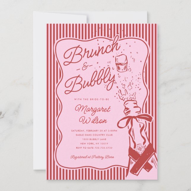 Red Stripe Bow Brunch and Bubbly Bridal Shower Invitation (Front)