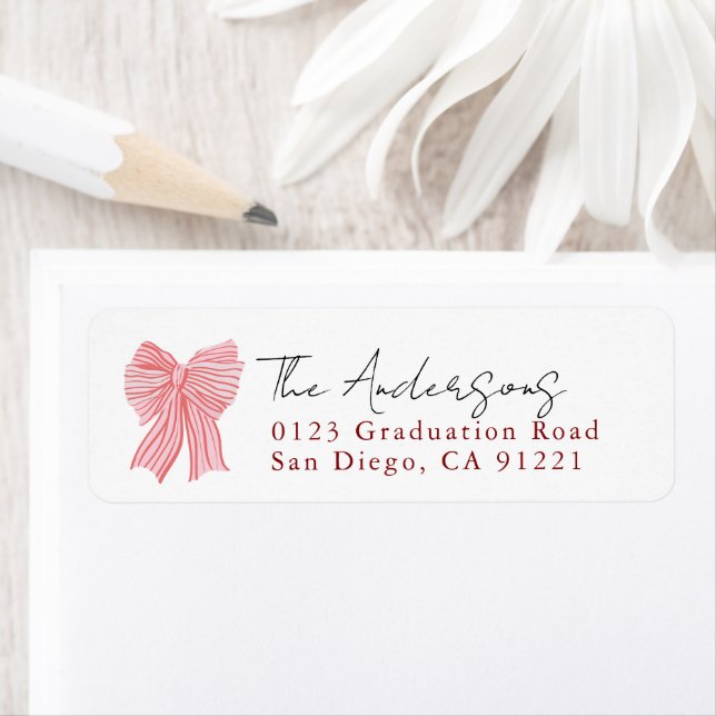 Red Stripe Bow Ribbon Return Address (Insitu)