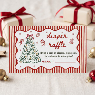 Red Stripe Christmas Baby Shower Diaper Raffle Enclosure Card