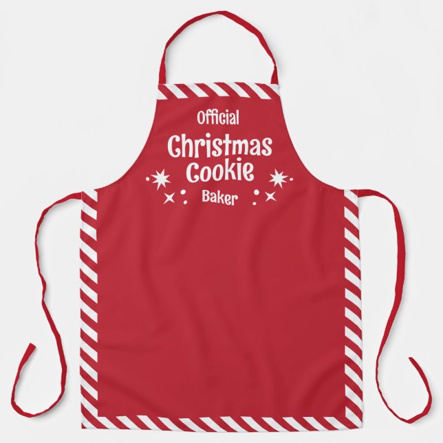 Red Stripe Christmas Cookie Baker Adult Apron (Front)