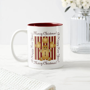 Red Stripe Christmas Cookie Cute Gingerbread Man Two-Tone Coffee Mug