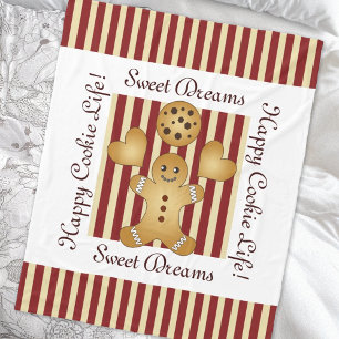 Red Stripe Christmas Cookie Gingerbread Man Kids Fleece Blanket
