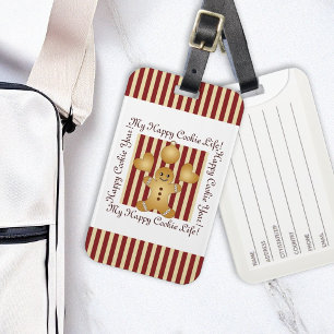Red Stripe Christmas Cookie Gingerbread Man Kids Luggage Tag