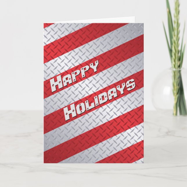 Red Stripe Diamond Plate Holiday Card (Front)